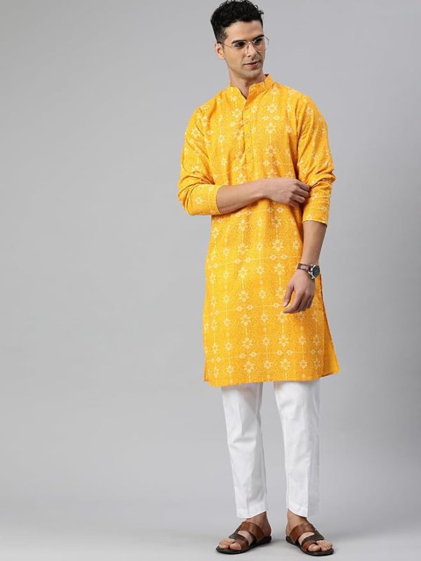 Mandarin Collar Ethnic Motifs Printed Long Regular Kurta