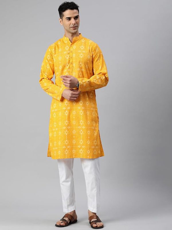 Mandarin Collar Ethnic Motifs Printed Long Regular Kurta